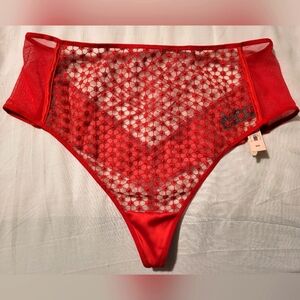 Victoria's Secret red high-waisted mesh thong panty size medium NWT